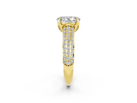 Yellow gold Oval Cut Moissanite Solitaire Ring with Three-Row Pavé Band and Four-Prong Setting_14