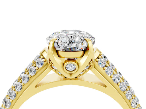 Yellow gold Oval Cut Moissanite Solitaire Ring with Three-Row Pavé Band and Four-Prong Setting_16