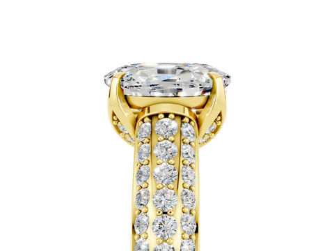 Yellow gold Oval Cut Moissanite Solitaire Ring with Three-Row Pavé Band and Four-Prong Setting_17