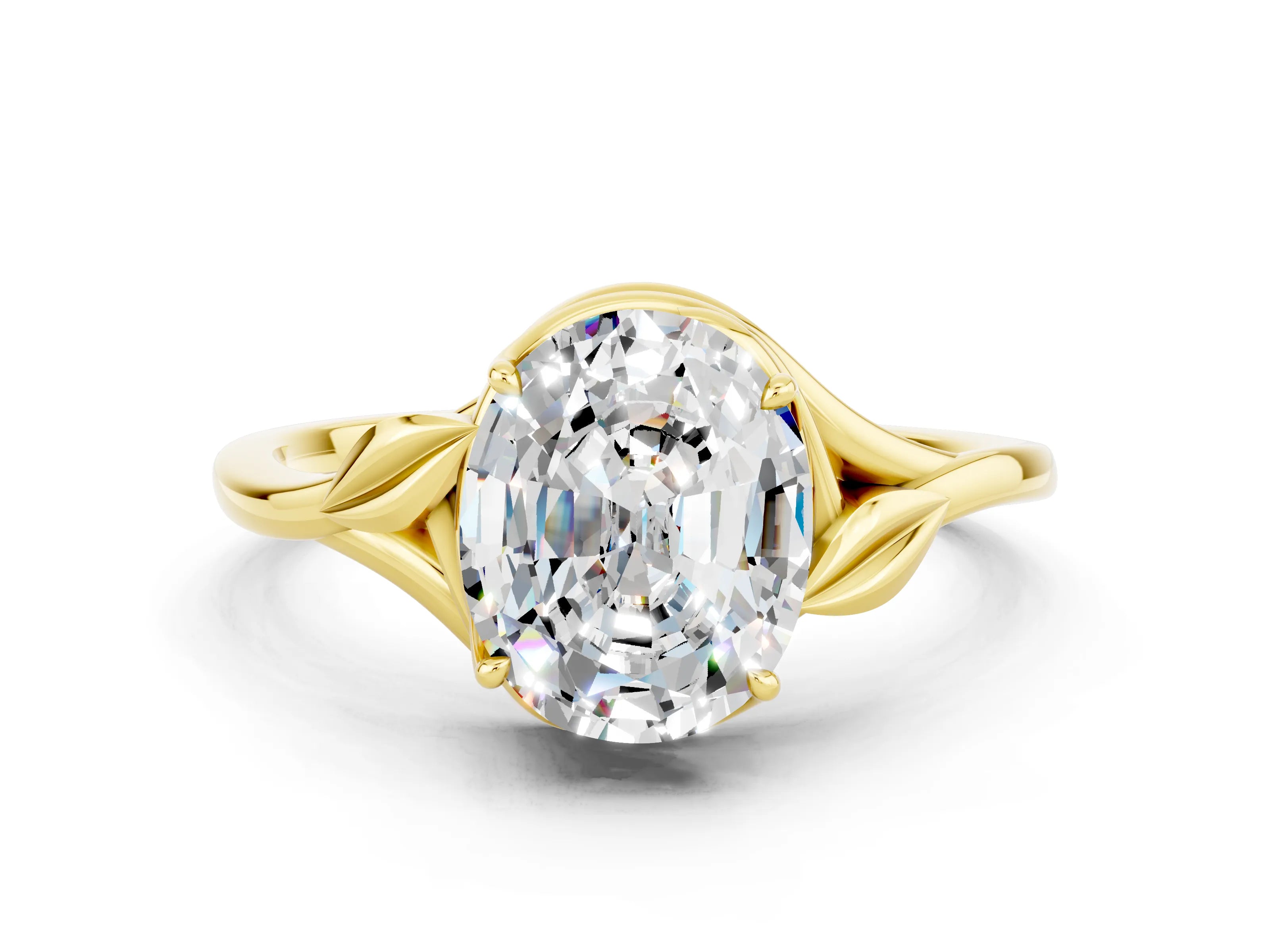 Yellow gold Oval Cut Moissanite Solitaire Ring with Twist Band and Four-Prong Setting_24
