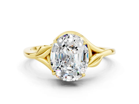 Yellow gold Oval Cut Moissanite Solitaire Ring with Twist Band and Four-Prong Setting_24