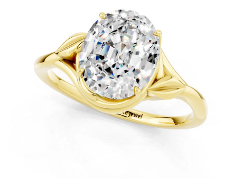 Yellow gold Oval Cut Moissanite Solitaire Ring with Twist Band and Four-Prong Setting_25