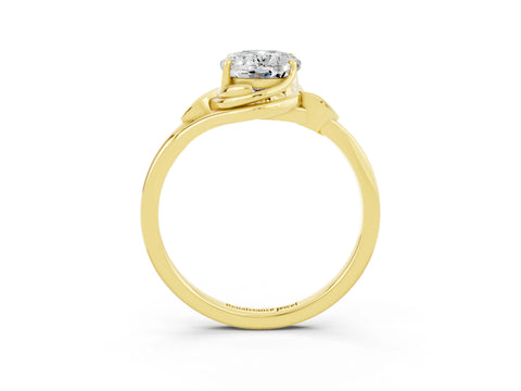 Yellow gold Oval Cut Moissanite Solitaire Ring with Twist Band and Four-Prong Setting_27