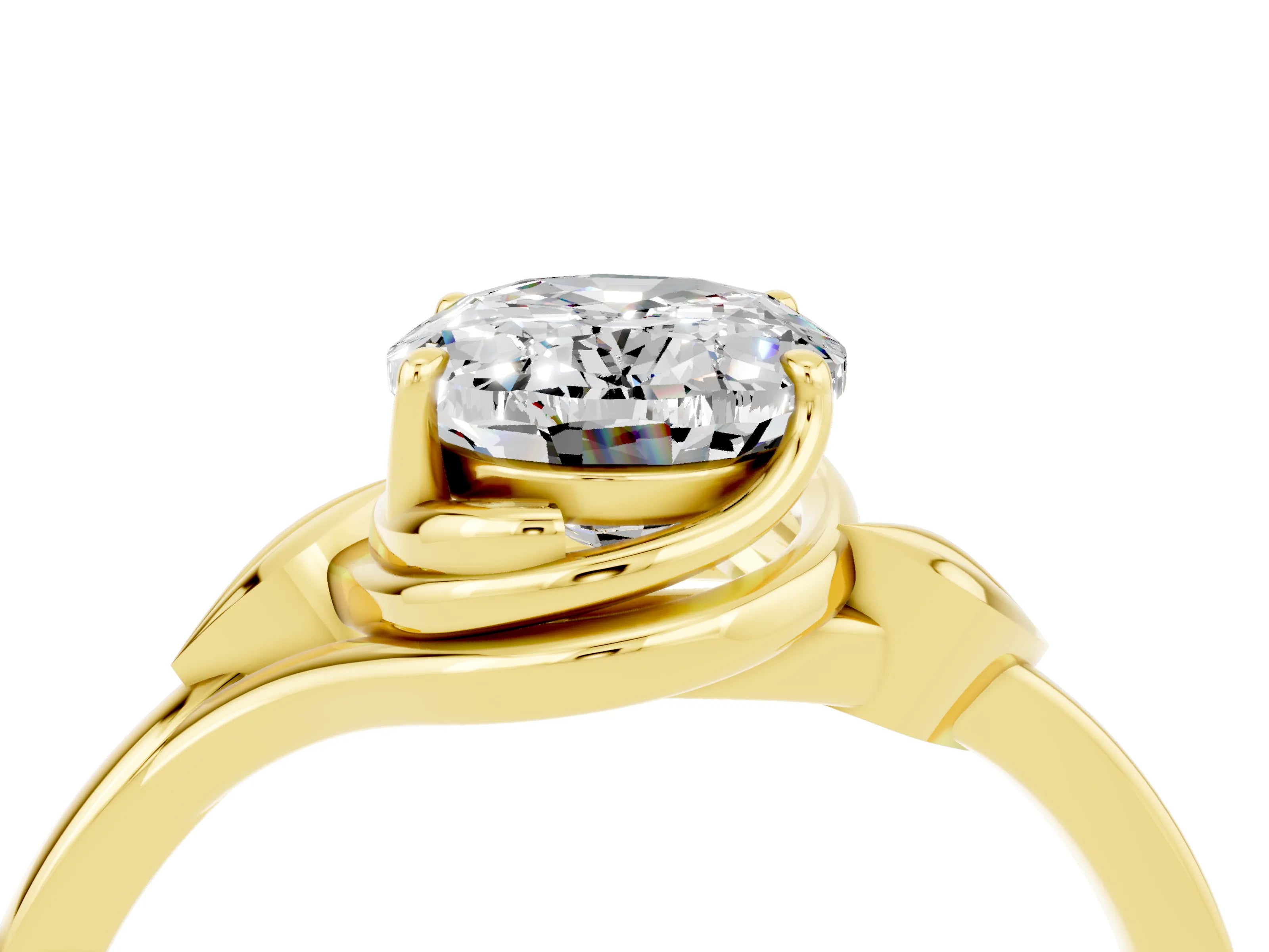 Yellow gold Oval Cut Moissanite Solitaire Ring with Twist Band and Four-Prong Setting_28