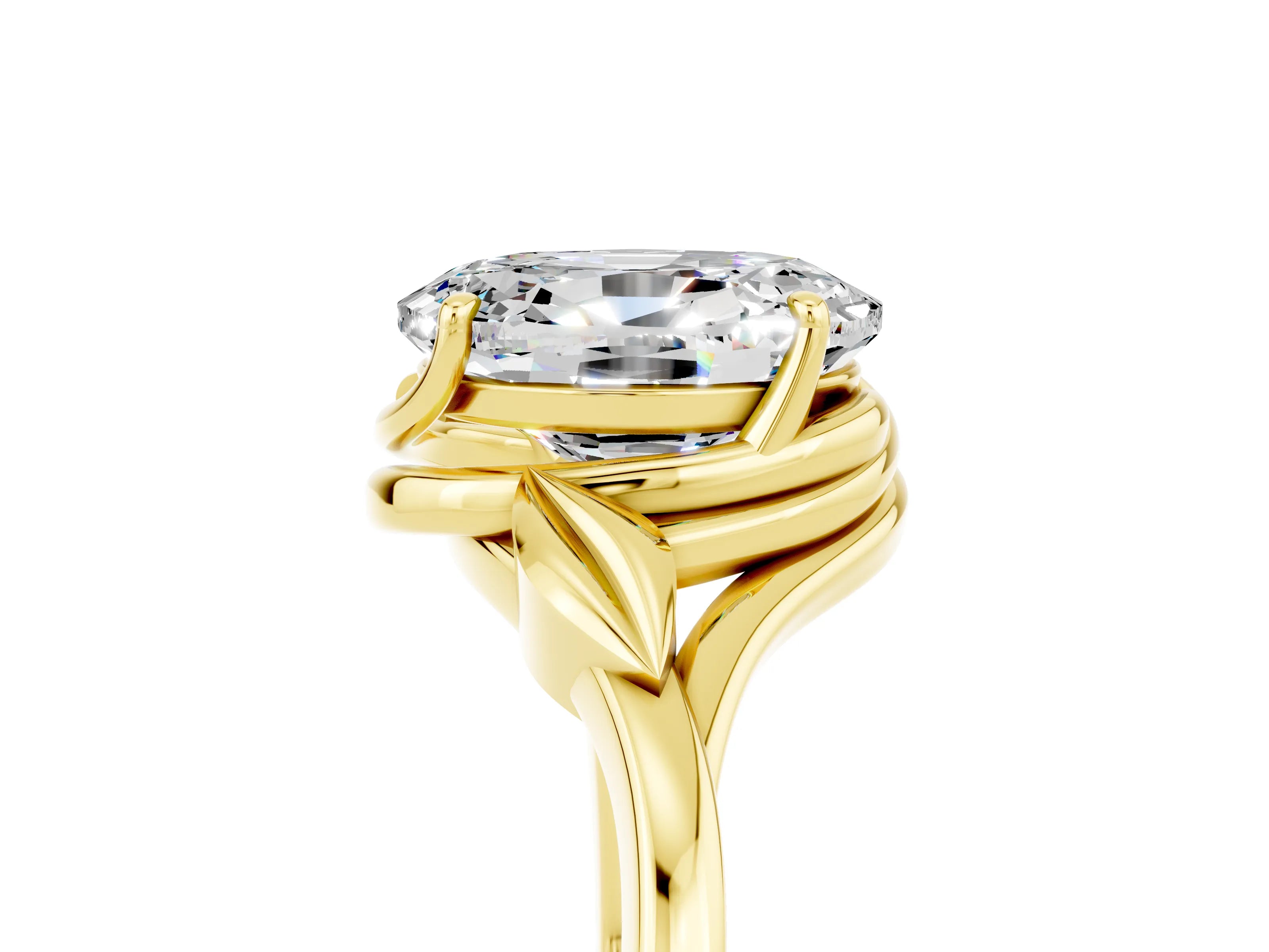 Yellow gold Oval Cut Moissanite Solitaire Ring with Twist Band and Four-Prong Setting_29