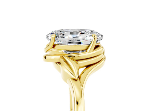 Yellow gold Oval Cut Moissanite Solitaire Ring with Twist Band and Four-Prong Setting_29