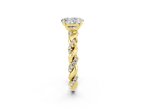 Yellow gold Oval Cut Moissanite Solitaire Ring with Twisted Band and Pavé Accents_2