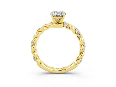 Yellow gold Oval Cut Moissanite Solitaire Ring with Twisted Band and Pavé Accents_3