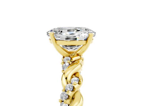 Yellow gold Oval Cut Moissanite Solitaire Ring with Twisted Band and Pavé Accents_5