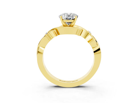 Yellow gold Oval Cut Moissanite Solitaire Ring with Twisted Band and Prong Setting_3