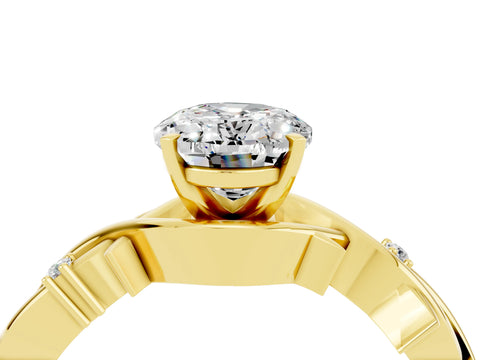 Yellow gold Oval Cut Moissanite Solitaire Ring with Twisted Band and Prong Setting_4