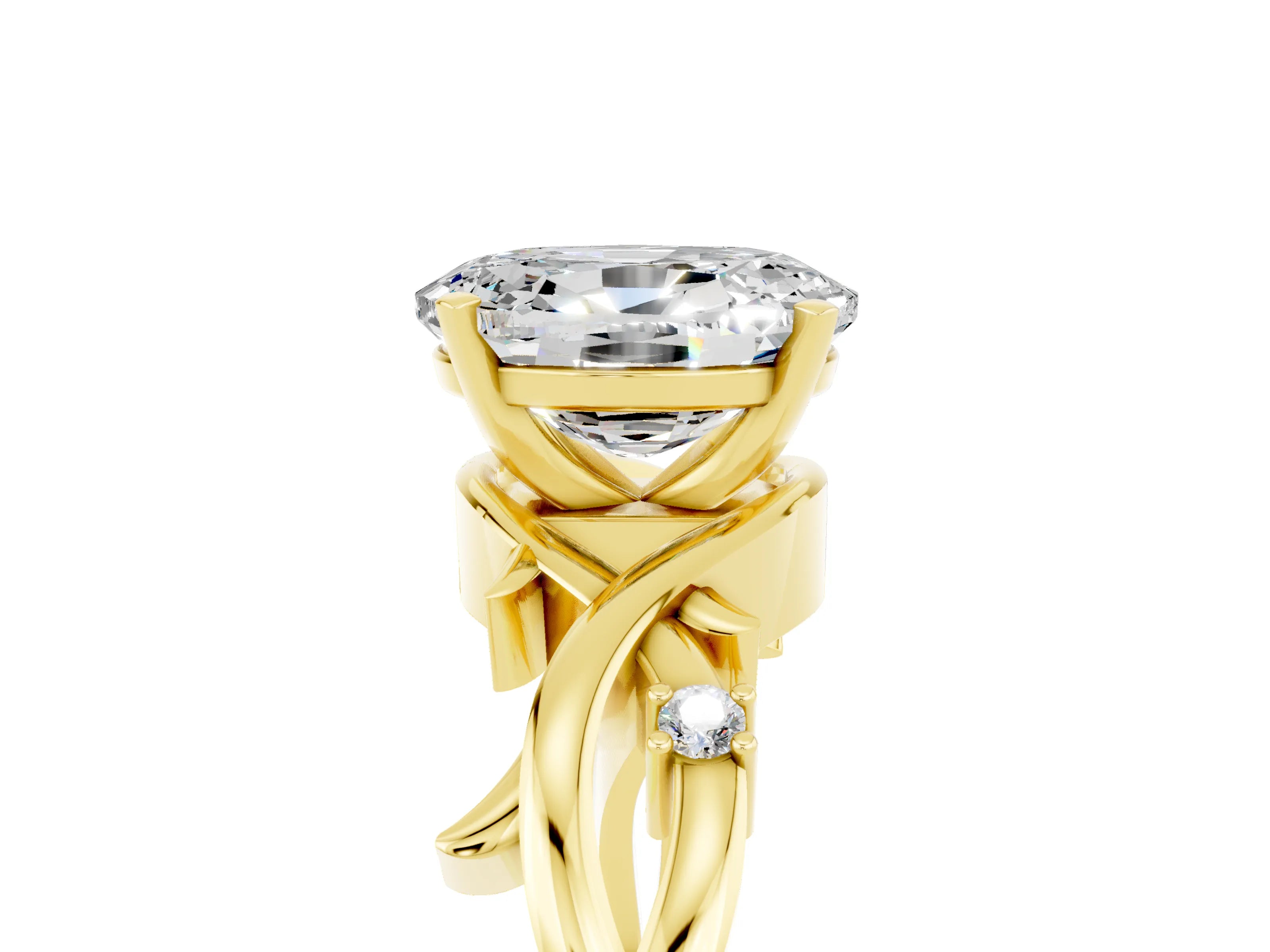 Yellow gold Oval Cut Moissanite Solitaire Ring with Twisted Band and Prong Setting_5