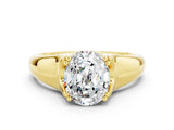 Yellow gold Oval Cut Moissanite Solitaire Ring with Wide Band and Prong Setting