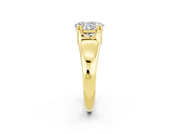 Yellow gold Oval Cut Moissanite Solitaire Ring with Wide Band and Prong Setting