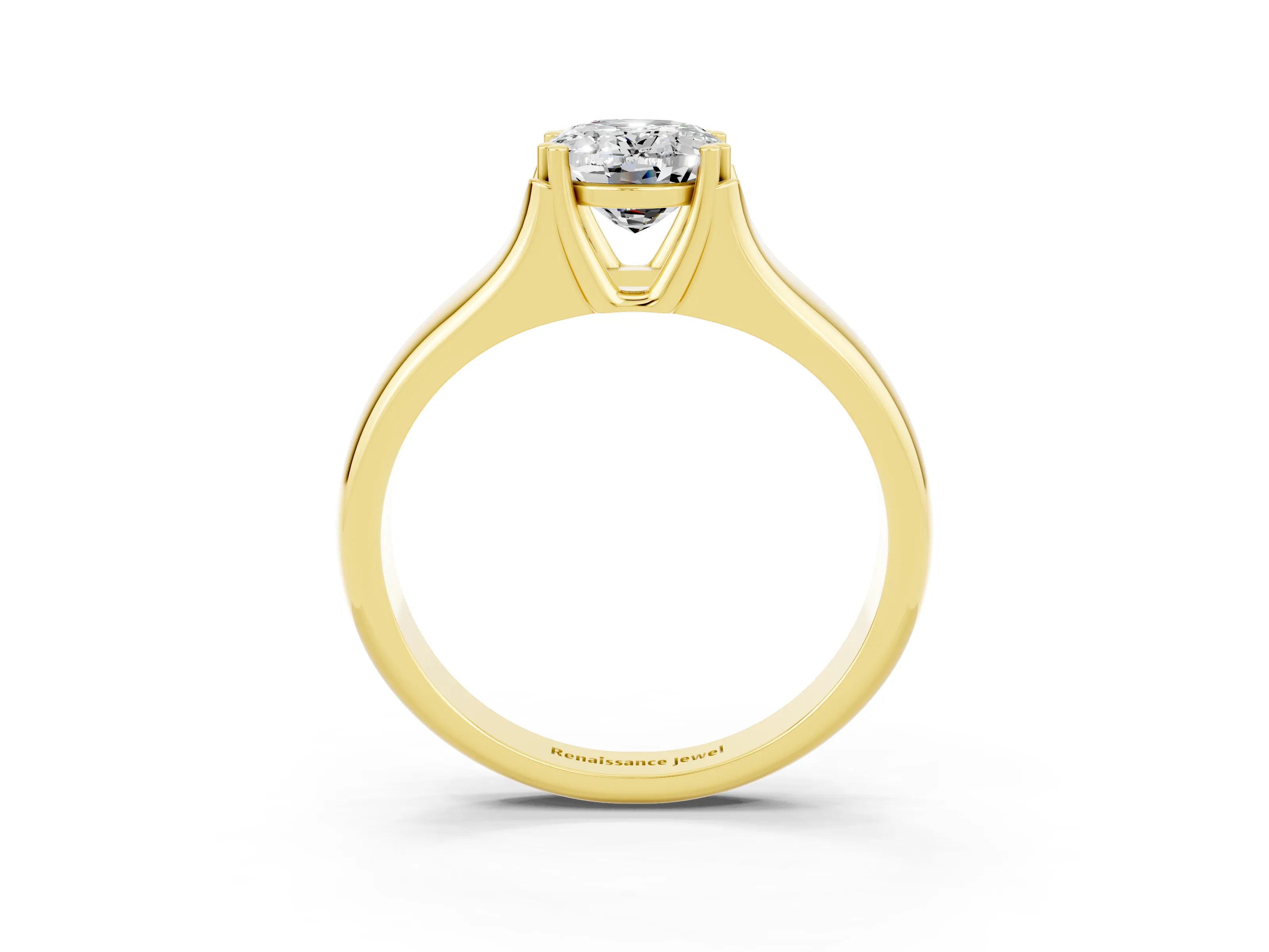 Yellow gold Oval Cut Moissanite Solitaire Ring with Wide Band and Prong Setting_3