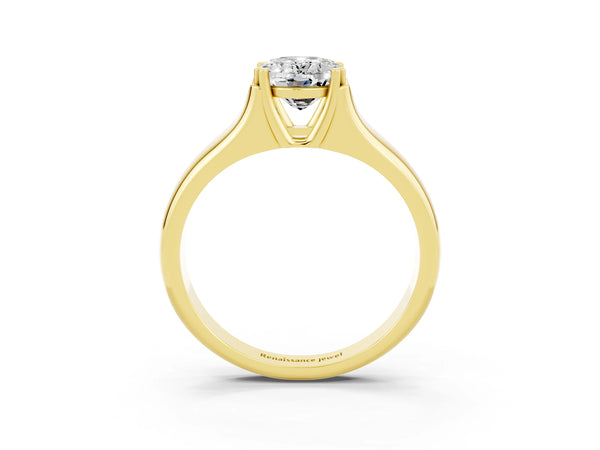 Yellow gold Oval Cut Moissanite Solitaire Ring with Wide Band and Prong Setting