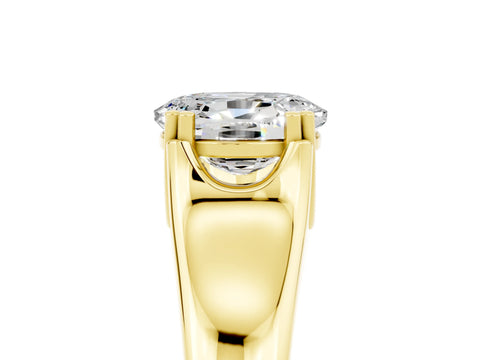 Yellow gold Oval Cut Moissanite Solitaire Ring with Wide Band and Prong Setting_5