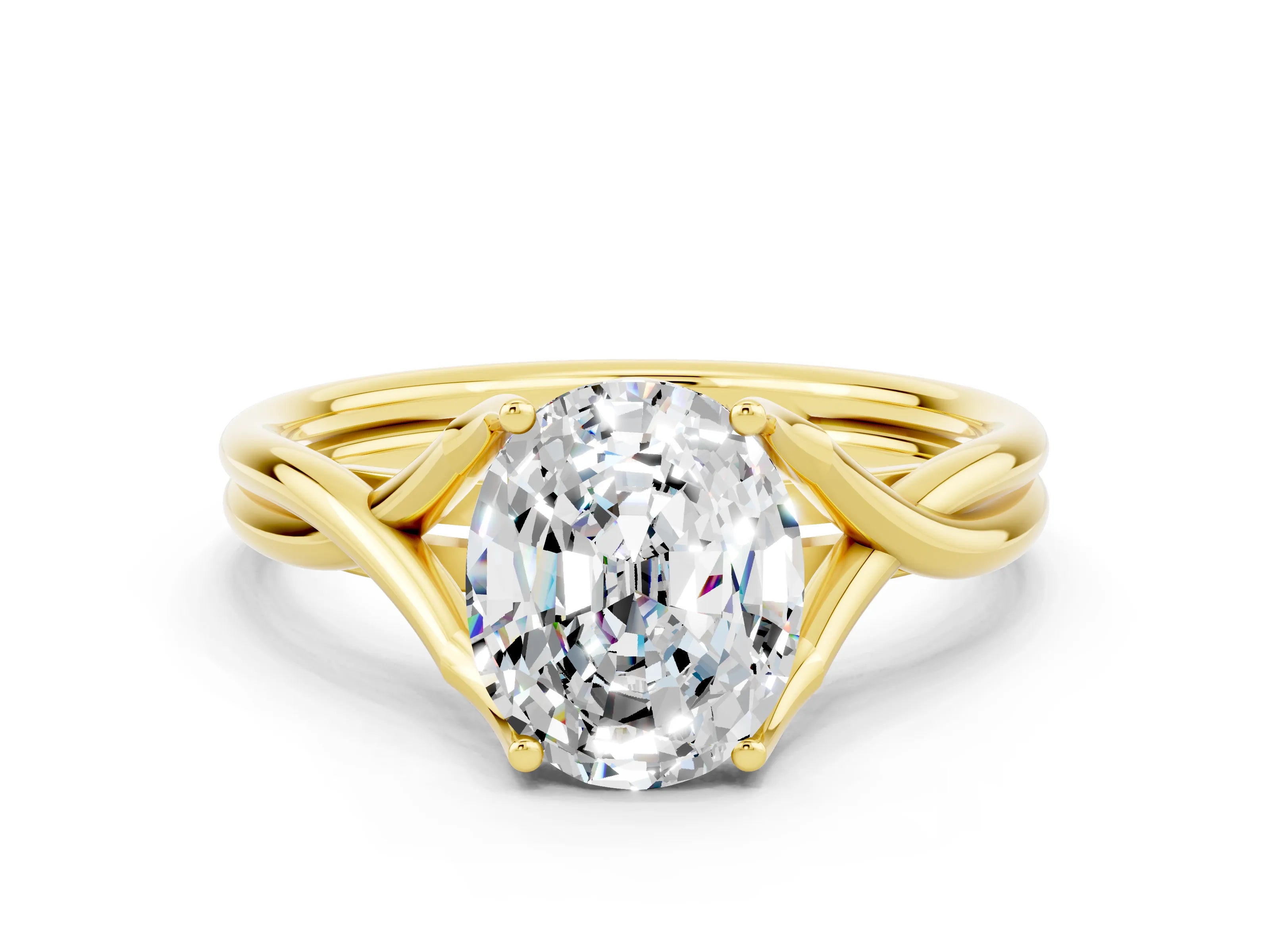 Yellow gold Oval Cut Moissanite Solitaire Twist Band Prong Setting Ring_55
