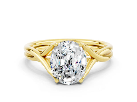 Yellow gold Oval Cut Moissanite Solitaire Twist Band Prong Setting Ring_55