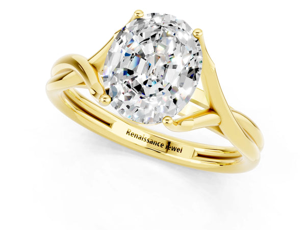 Yellow gold Oval Cut Moissanite Solitaire Twist Band Prong Setting Ring