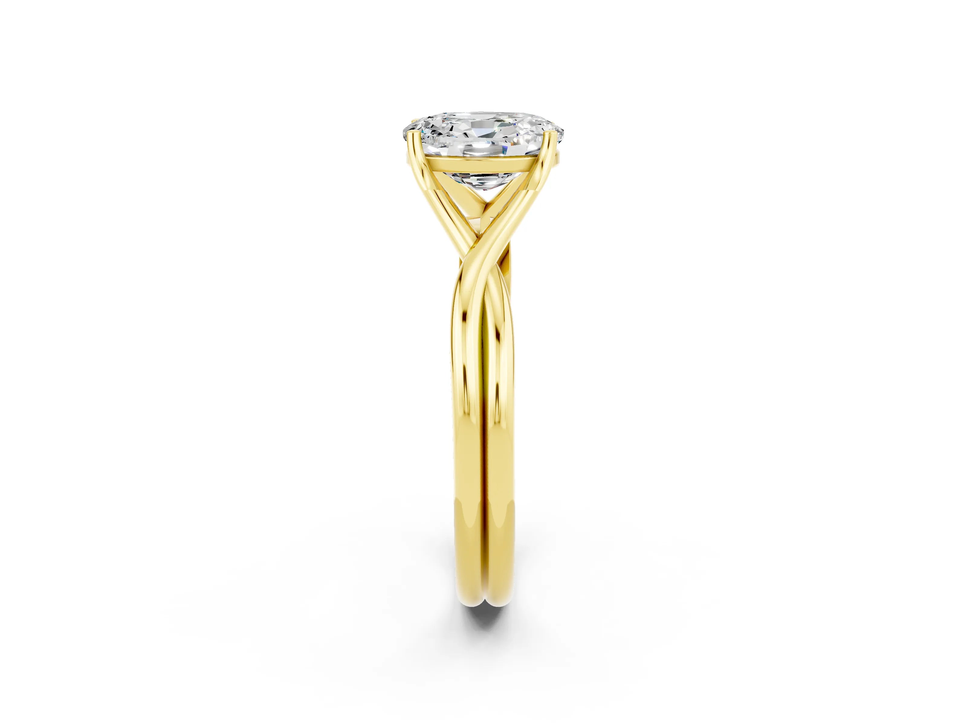 Yellow gold Oval Cut Moissanite Solitaire Twist Band Prong Setting Ring_57