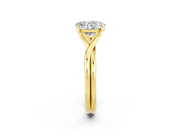 Yellow gold Oval Cut Moissanite Solitaire Twist Band Prong Setting Ring
