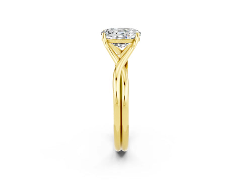 Yellow gold Oval Cut Moissanite Solitaire Twist Band Prong Setting Ring_57