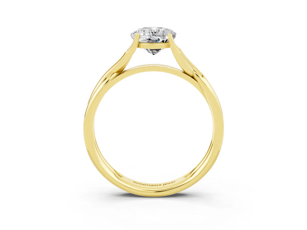 Yellow gold Oval Cut Moissanite Solitaire Twist Band Prong Setting Ring
