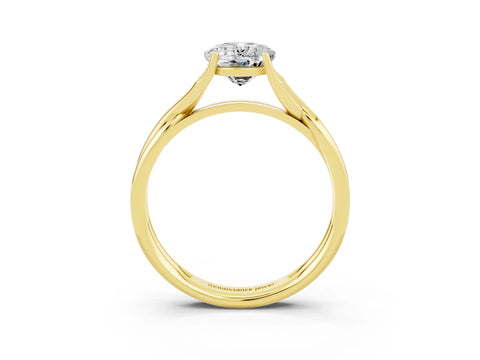 Yellow gold Oval Cut Moissanite Solitaire Twist Band Prong Setting Ring_58