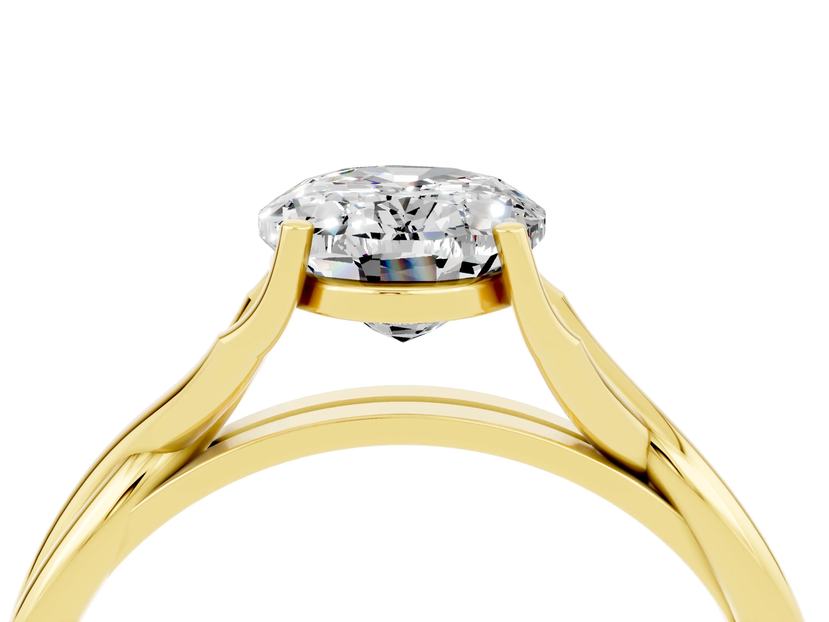 Yellow gold Oval Cut Moissanite Solitaire Twist Band Prong Setting Ring_59