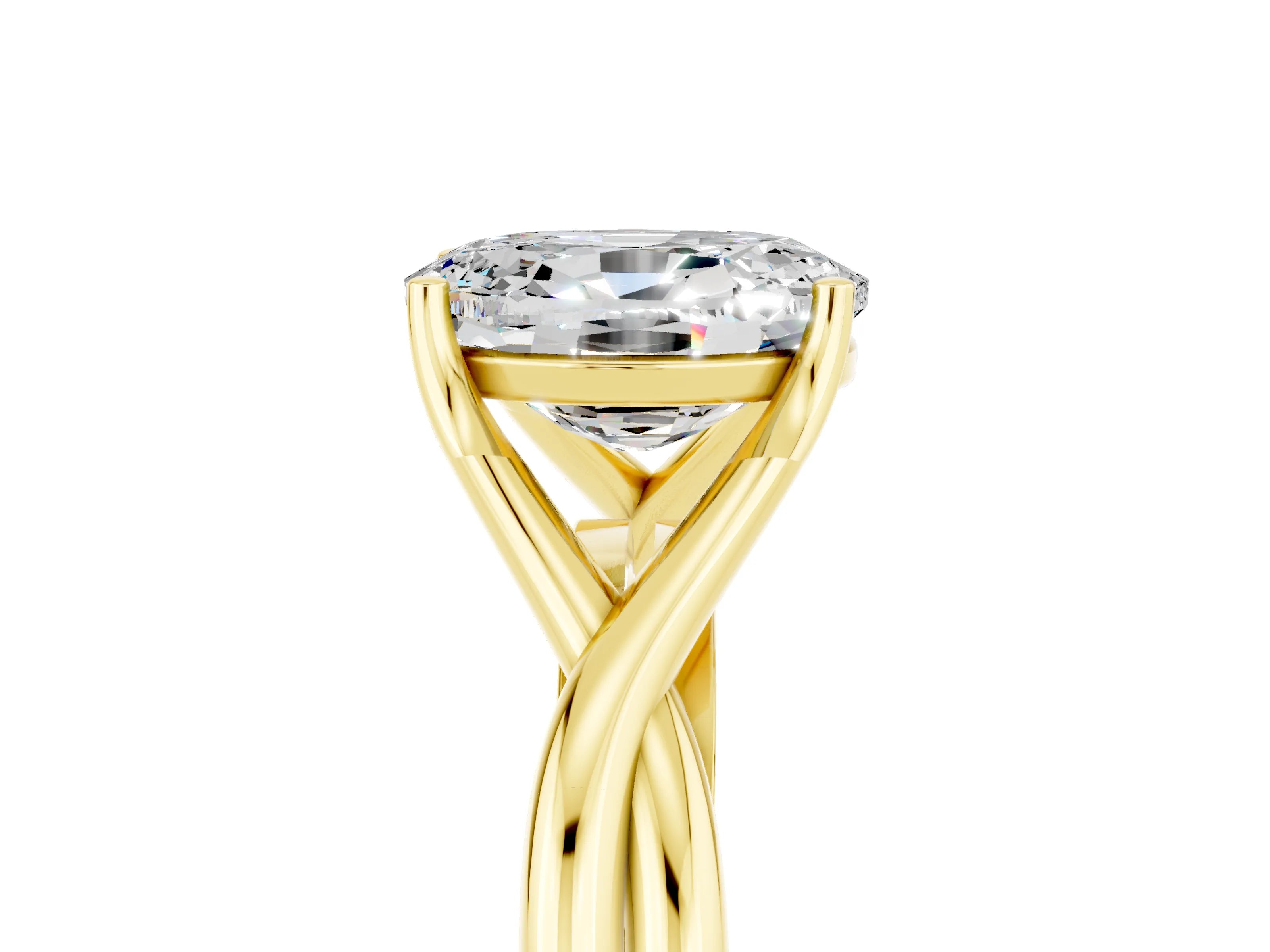 Yellow gold Oval Cut Moissanite Solitaire Twist Band Prong Setting Ring_60