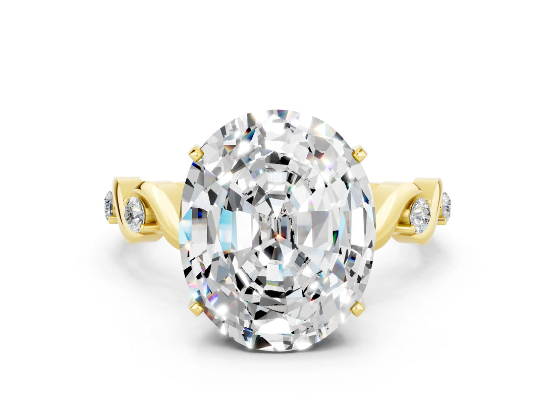 Yellow gold Oval Cut Moissanite Solitaire Twisted Band with Round  Accents and Prong Setting_12