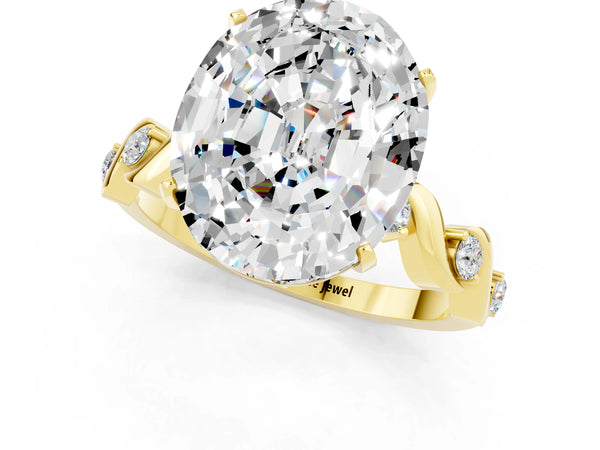 Yellow gold Oval Cut Moissanite Solitaire Twisted Band with Round  Accents and Prong Setting