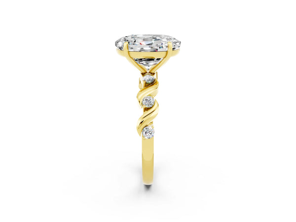 Yellow gold Oval Cut Moissanite Solitaire Twisted Band with Round  Accents and Prong Setting