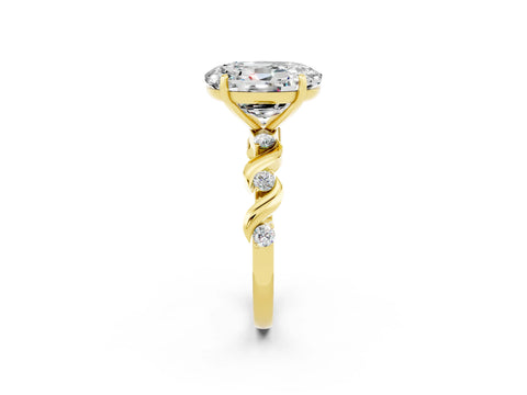 Yellow gold Oval Cut Moissanite Solitaire Twisted Band with Round  Accents and Prong Setting_14