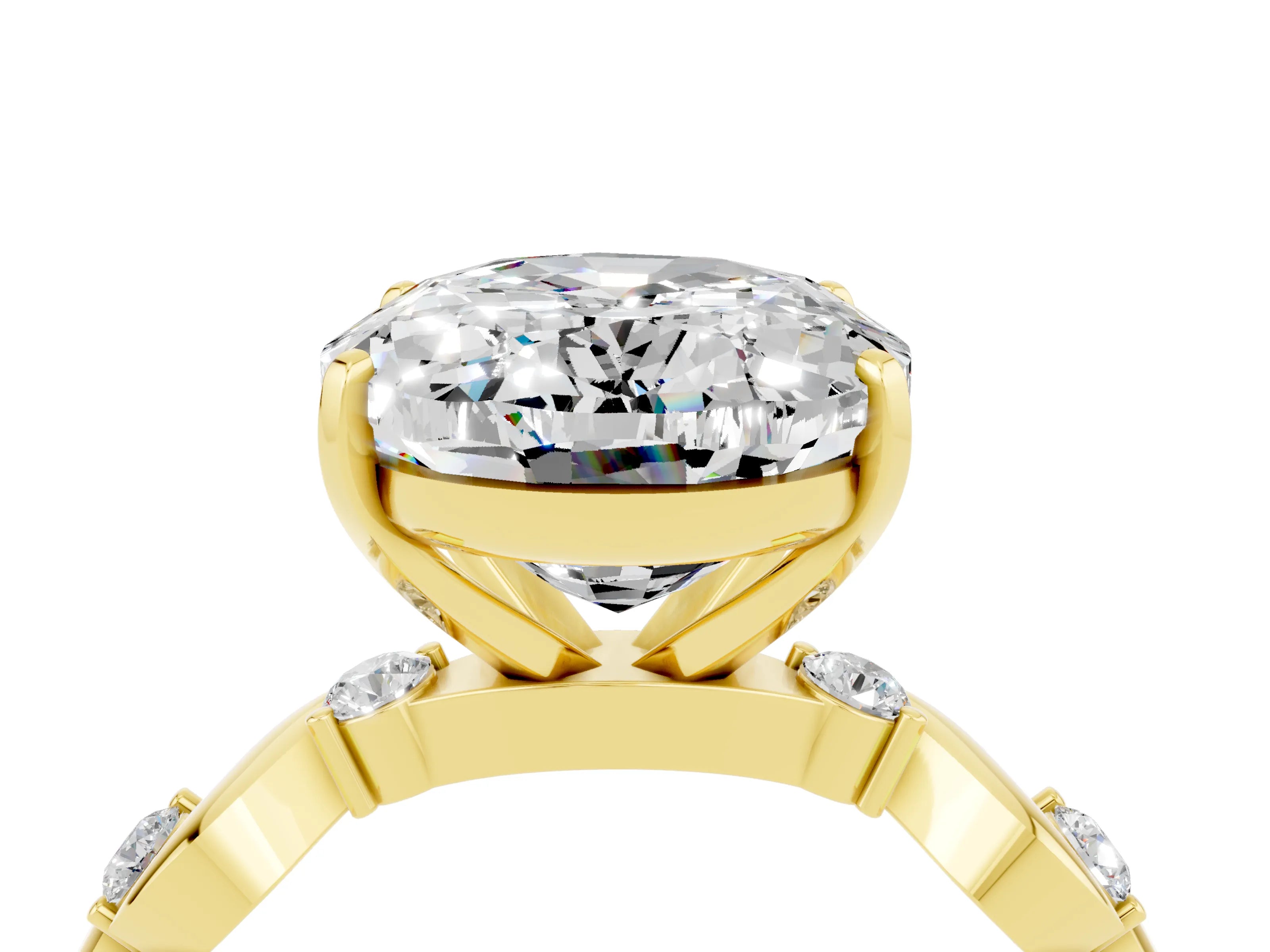 Yellow gold Oval Cut Moissanite Solitaire Twisted Band with Round  Accents and Prong Setting_16