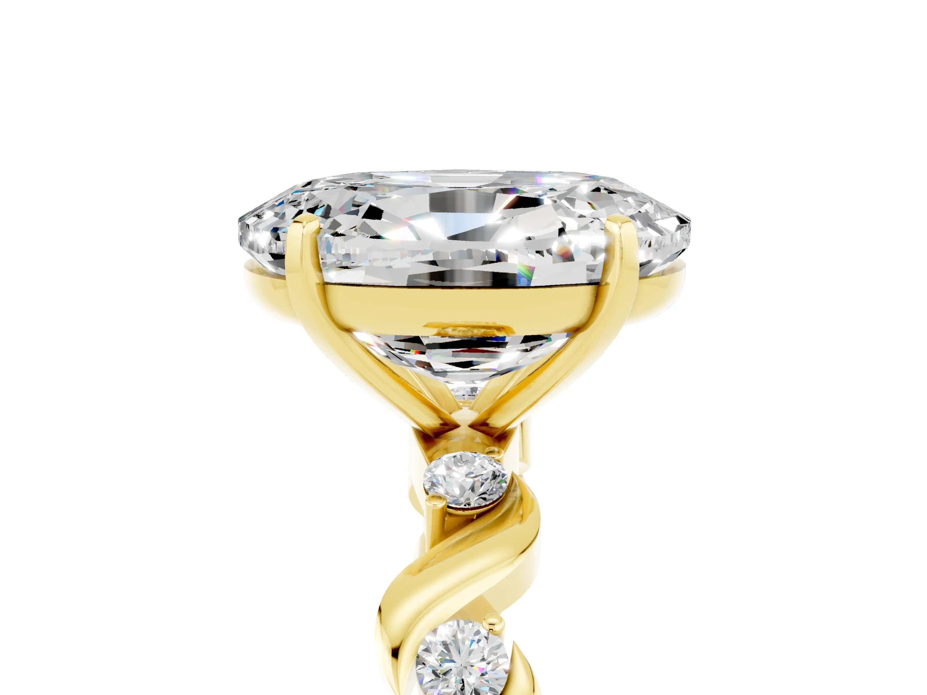 Yellow gold Oval Cut Moissanite Solitaire Twisted Band with Round  Accents and Prong Setting_17