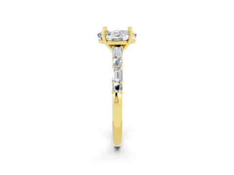 Yellow gold Oval Cut Moissanite Solitaire with Side Baguettes and Channel Set Band_2