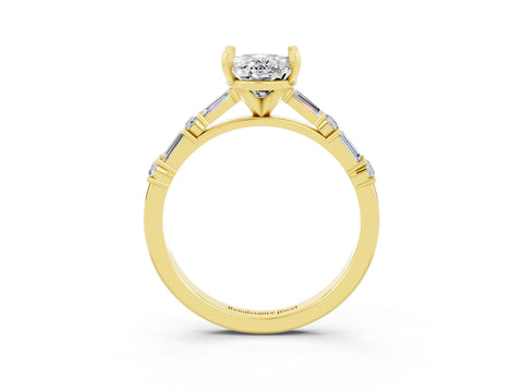 Yellow gold Oval Cut Moissanite Solitaire with Side Baguettes and Channel Set Band_3