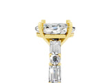 Yellow gold Oval Cut Moissanite Solitaire with Side Baguettes and Channel Set Band_5