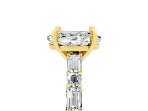 Yellow gold Oval Cut Moissanite Solitaire with Side Baguettes and Channel Set Band_5