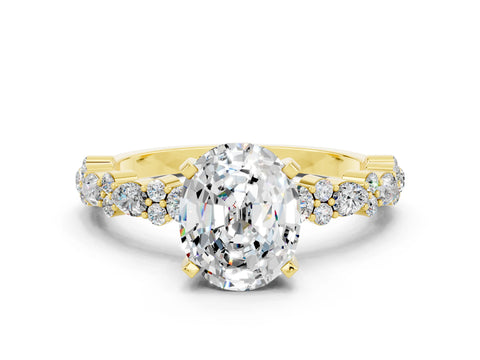 Yellow gold Oval Cut Moissanite Solitaire with Side Stones, Pave Band, Four-Prong Setting_36