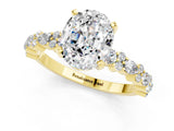 Yellow gold Oval Cut Moissanite Solitaire with Side Stones, Pave Band, Four-Prong Setting_37