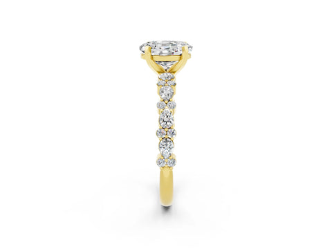 Yellow gold Oval Cut Moissanite Solitaire with Side Stones, Pave Band, Four-Prong Setting_38