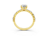 Yellow gold Oval Cut Moissanite Solitaire with Side Stones, Pave Band, Four-Prong Setting_39