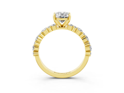 Yellow gold Oval Cut Moissanite Solitaire with Side Stones, Pave Band, Four-Prong Setting_39