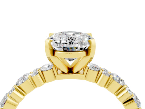 Yellow gold Oval Cut Moissanite Solitaire with Side Stones, Pave Band, Four-Prong Setting_40