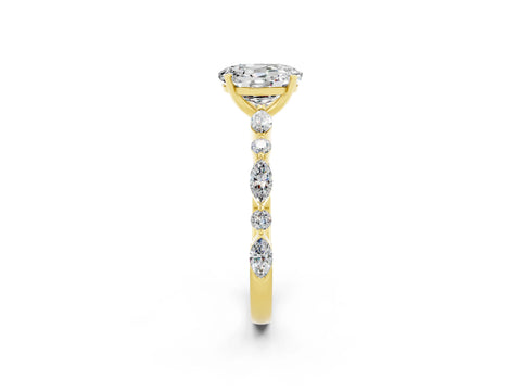 Yellow gold Oval Cut Moissanite Solitaire with Side Stones on a Pavé Band and Four-Prong Setting_2