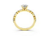 Yellow gold Oval Cut Moissanite Solitaire with Side Stones on a Pavé Band and Four-Prong Setting_3