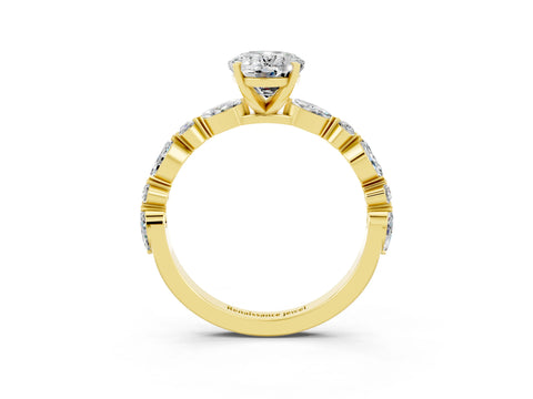Yellow gold Oval Cut Moissanite Solitaire with Side Stones on a Pavé Band and Four-Prong Setting_3